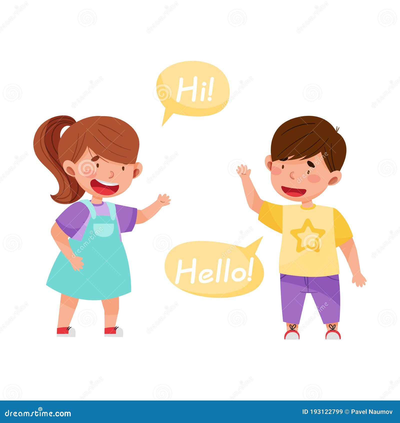 Cheerful Boy And Girl Saying Hello To Each Other Vector Illustration ...