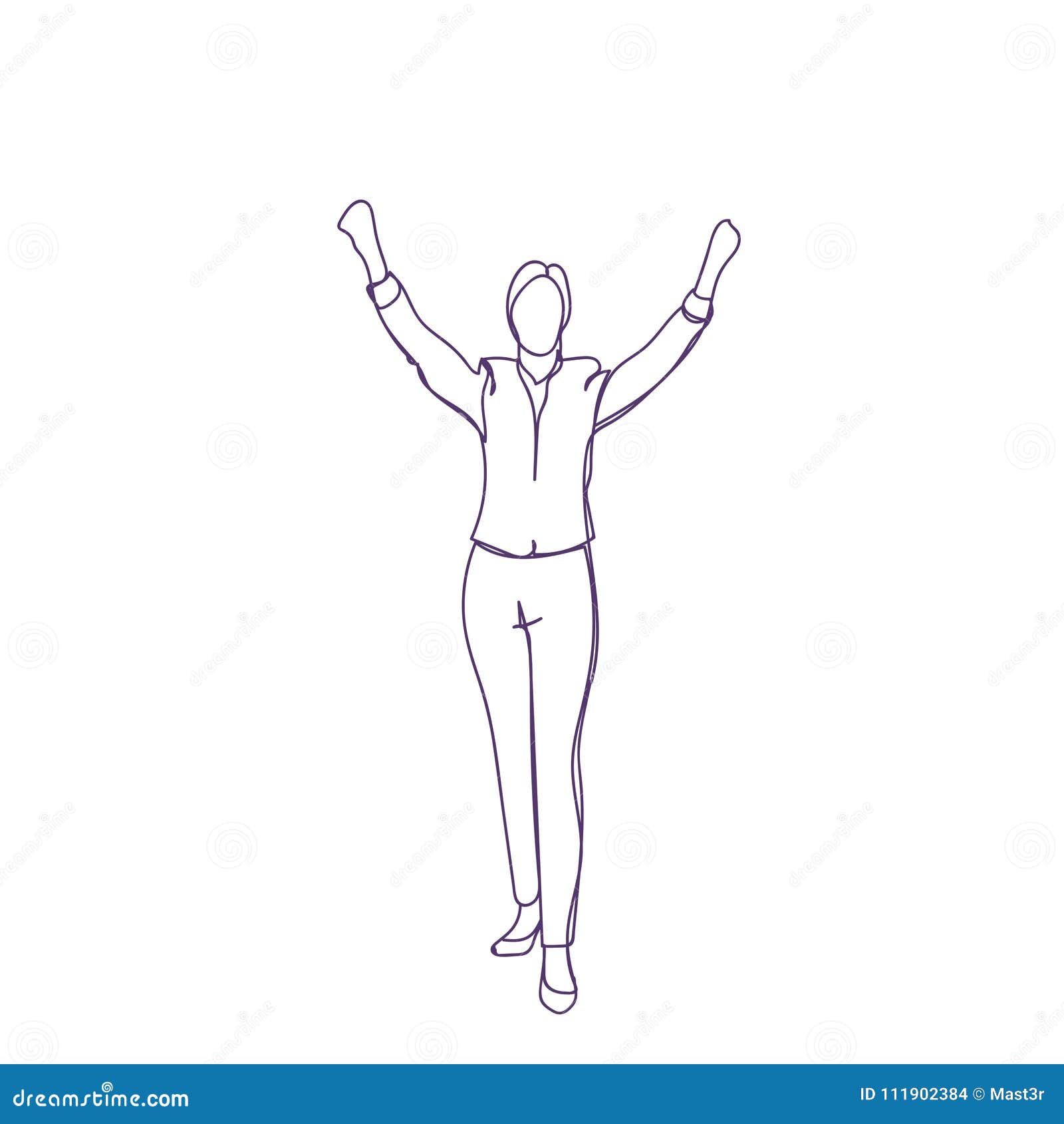 Cheerful Business Person Holding Hands Raised Female Or Male Silhouette Sketch On White Background Stock Vector Illustration Of Female Manager