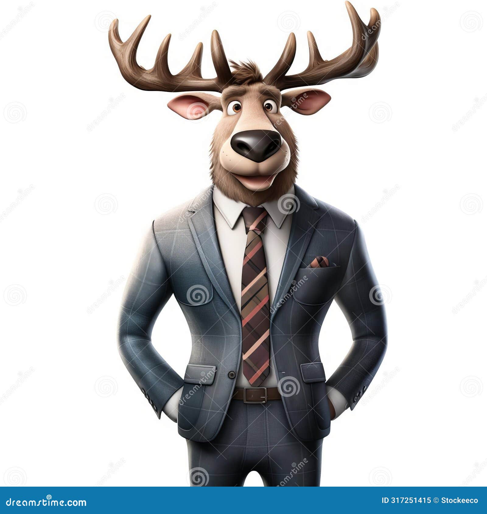friendly caribou in a suit - hyperrealistic cartoon