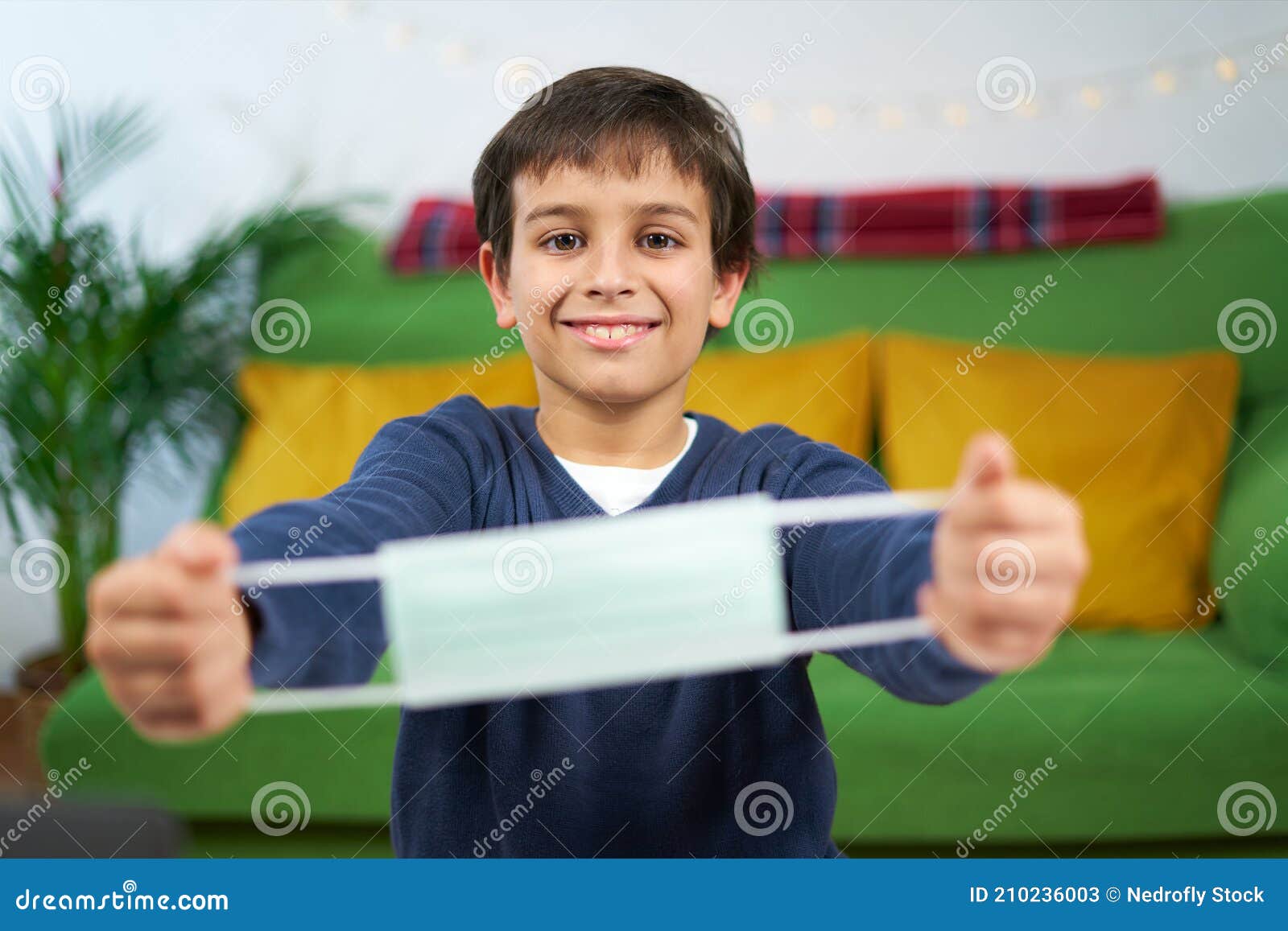Cheerful Child with Protective Mask, at Home Stock Image Image of