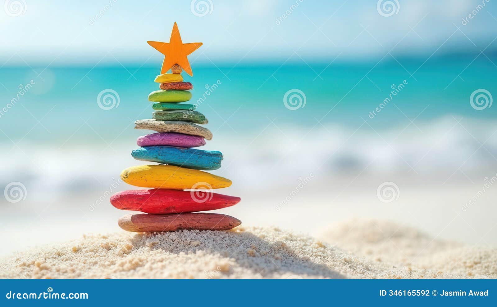 cheerful christmas tree at the beach with copy space