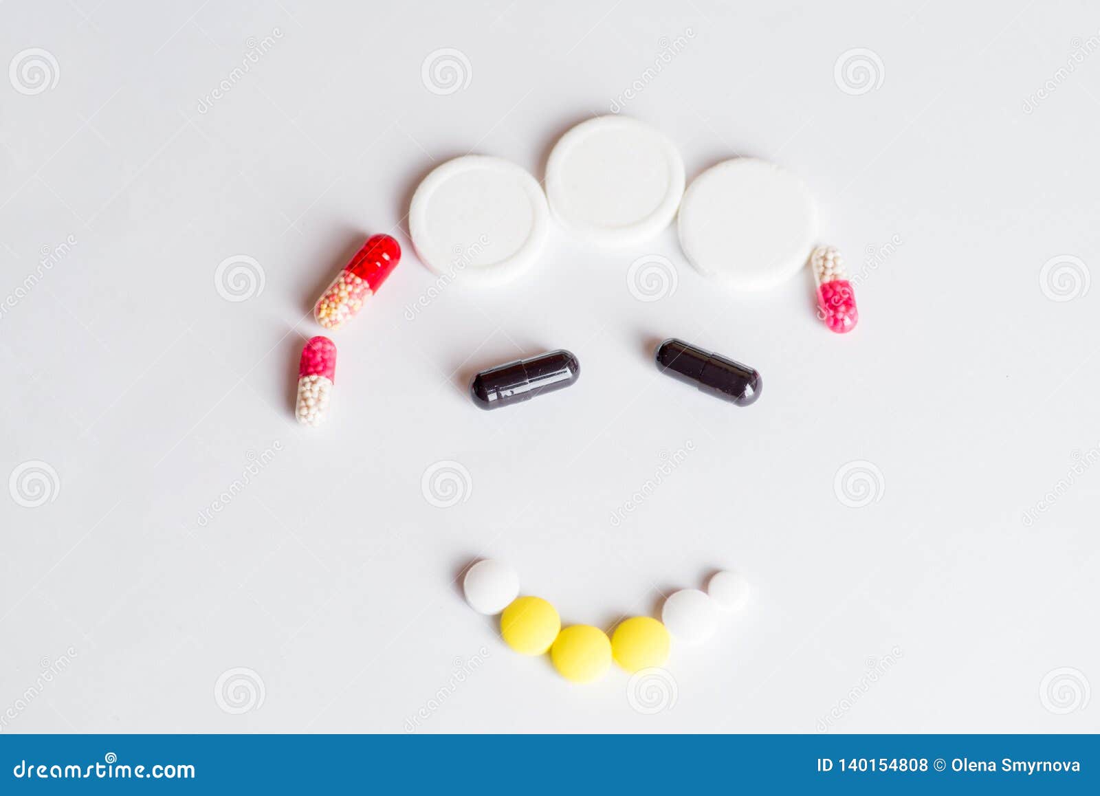 Cheerful Emoji from Different Pills Stock Photo Image of additive