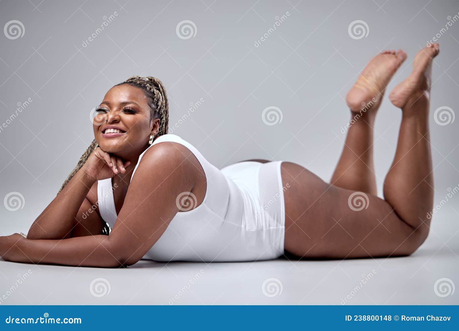 Cheerful Emotions Concept. Portrait of Happy Chubby Black Woman Smiling,  Laughing Stock Photo - Image of body, clothes: 238800148