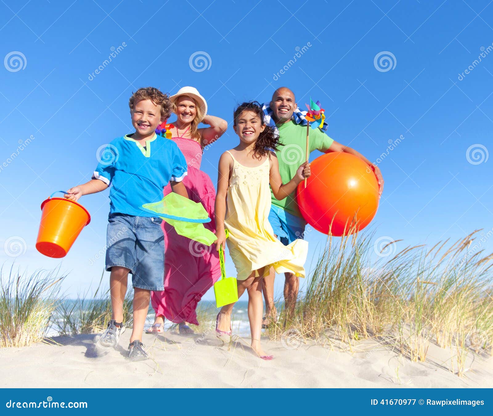 Cheerful Family Bonding by the Beach Stock Image - Image of people