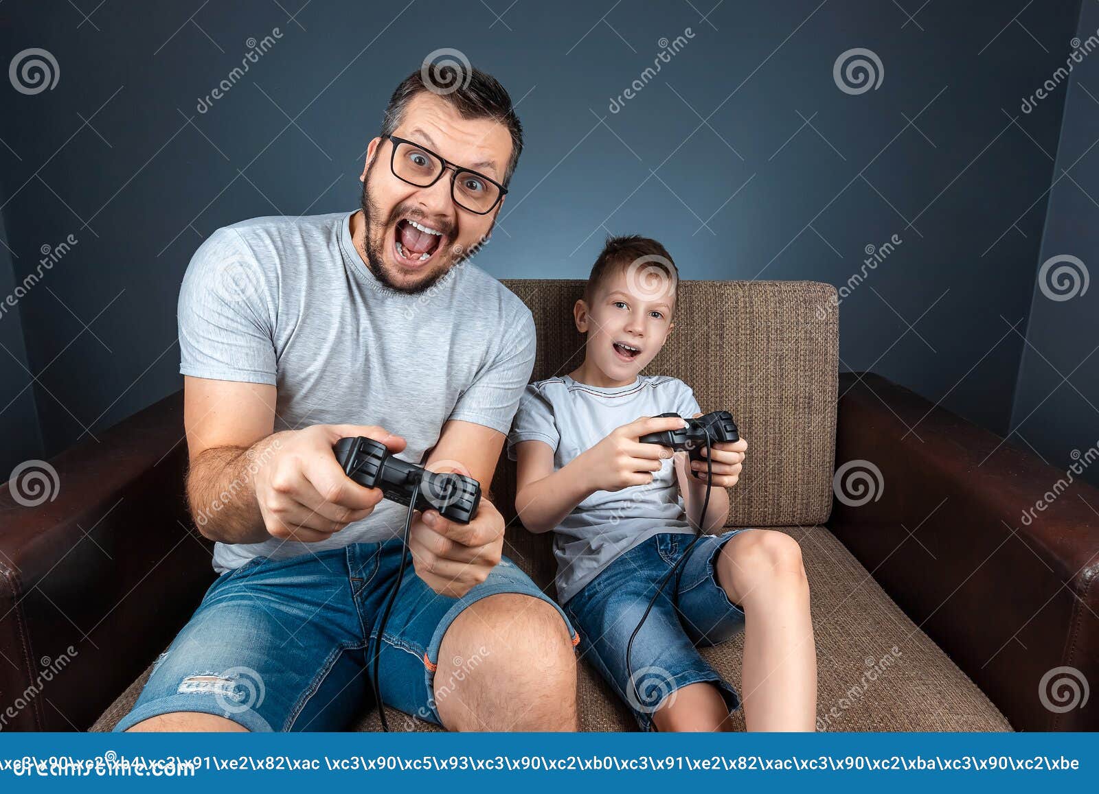 A Cheerful Family Dad Mom And Son Play On The Console Video