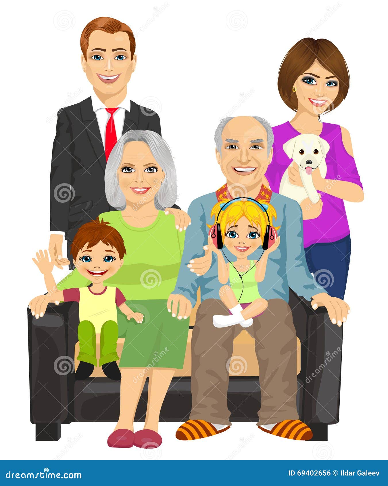 Cheerful Family at Home Sitting on Sofa Stock Vector - Illustration of ...