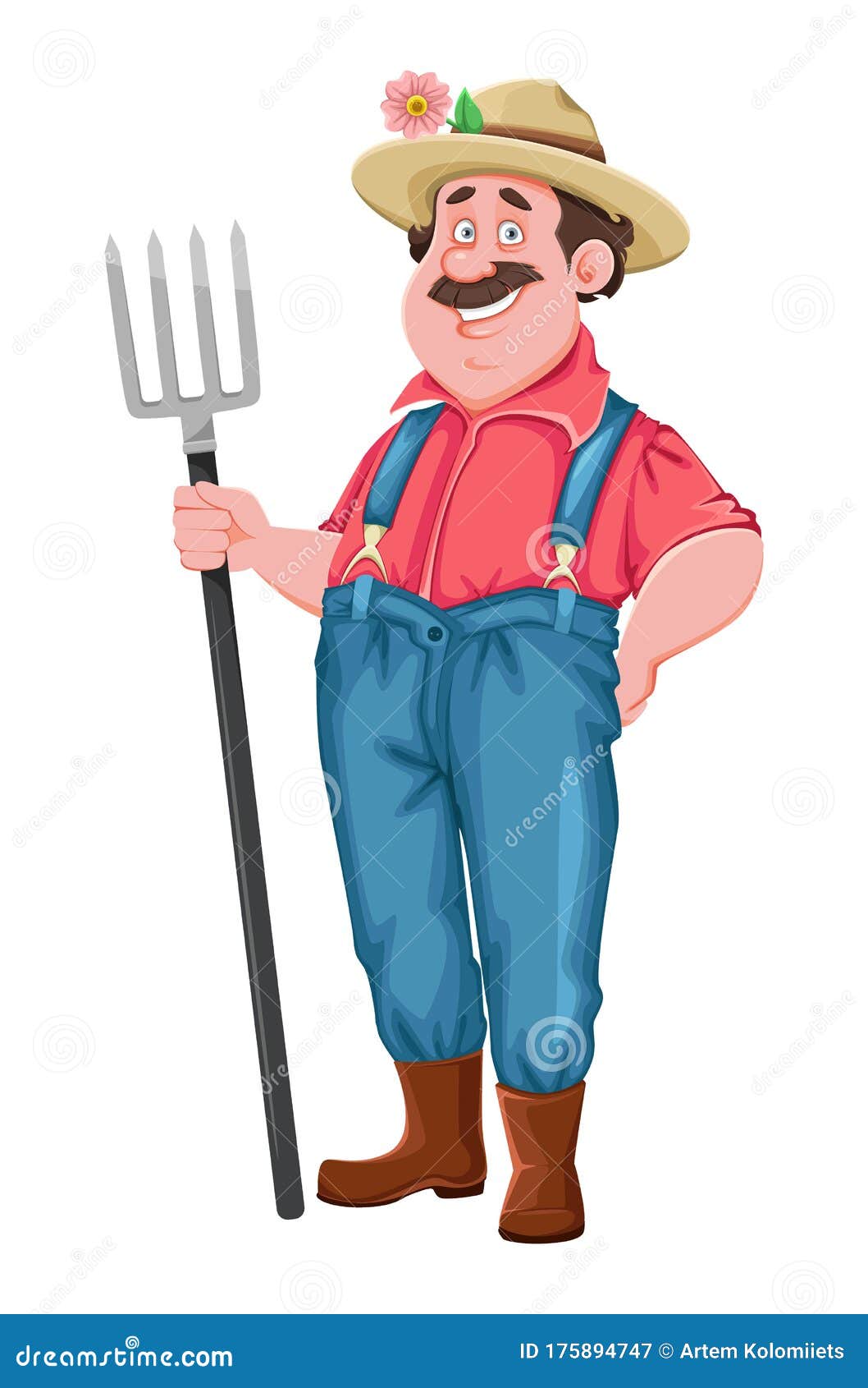 Cheerful Farmer Cartoon Character Holding Pitchfork Stock Vector ...