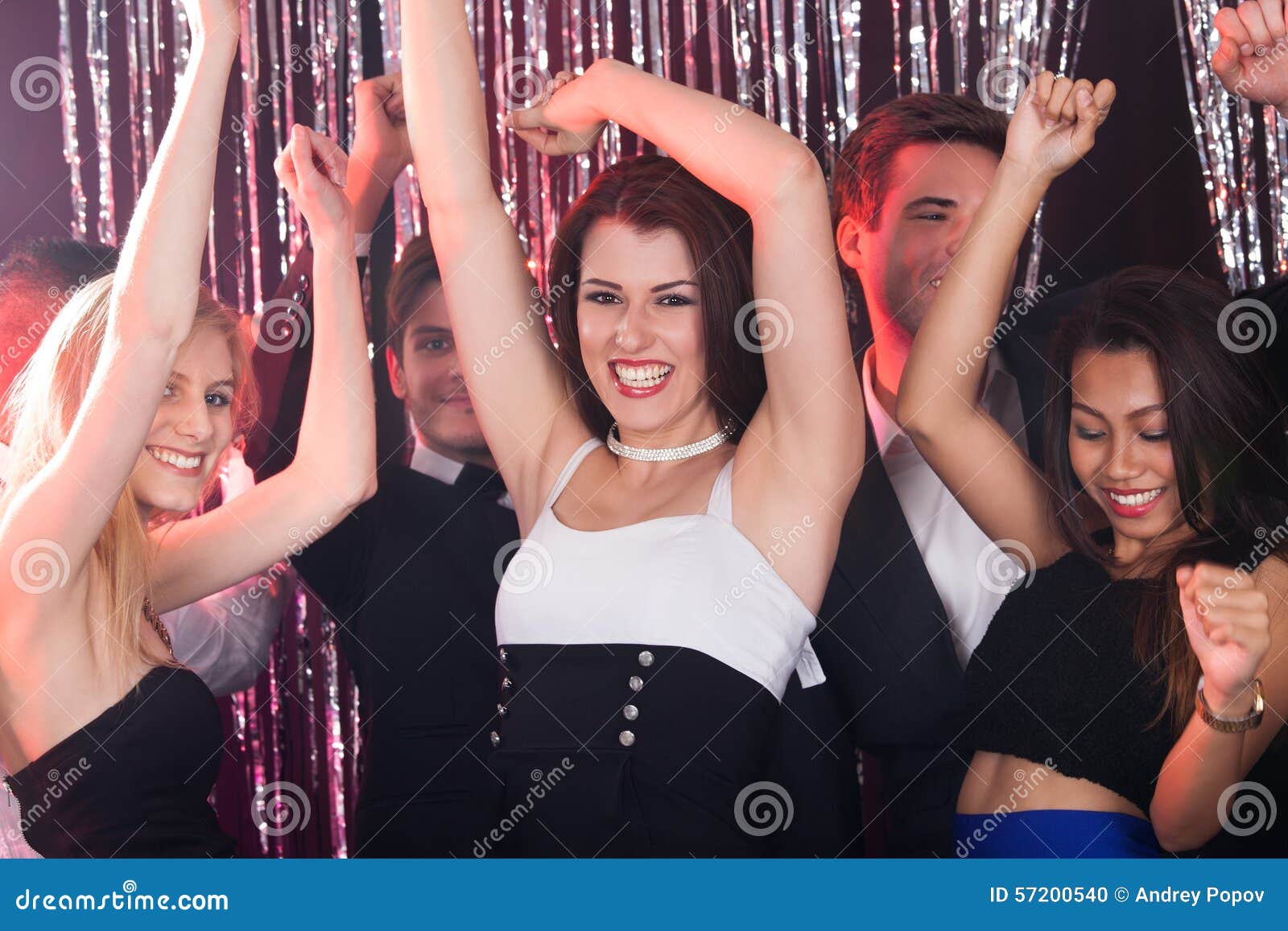 Cheerful Friends Dancing in Nightclub Stock Photo - Image of happy ...