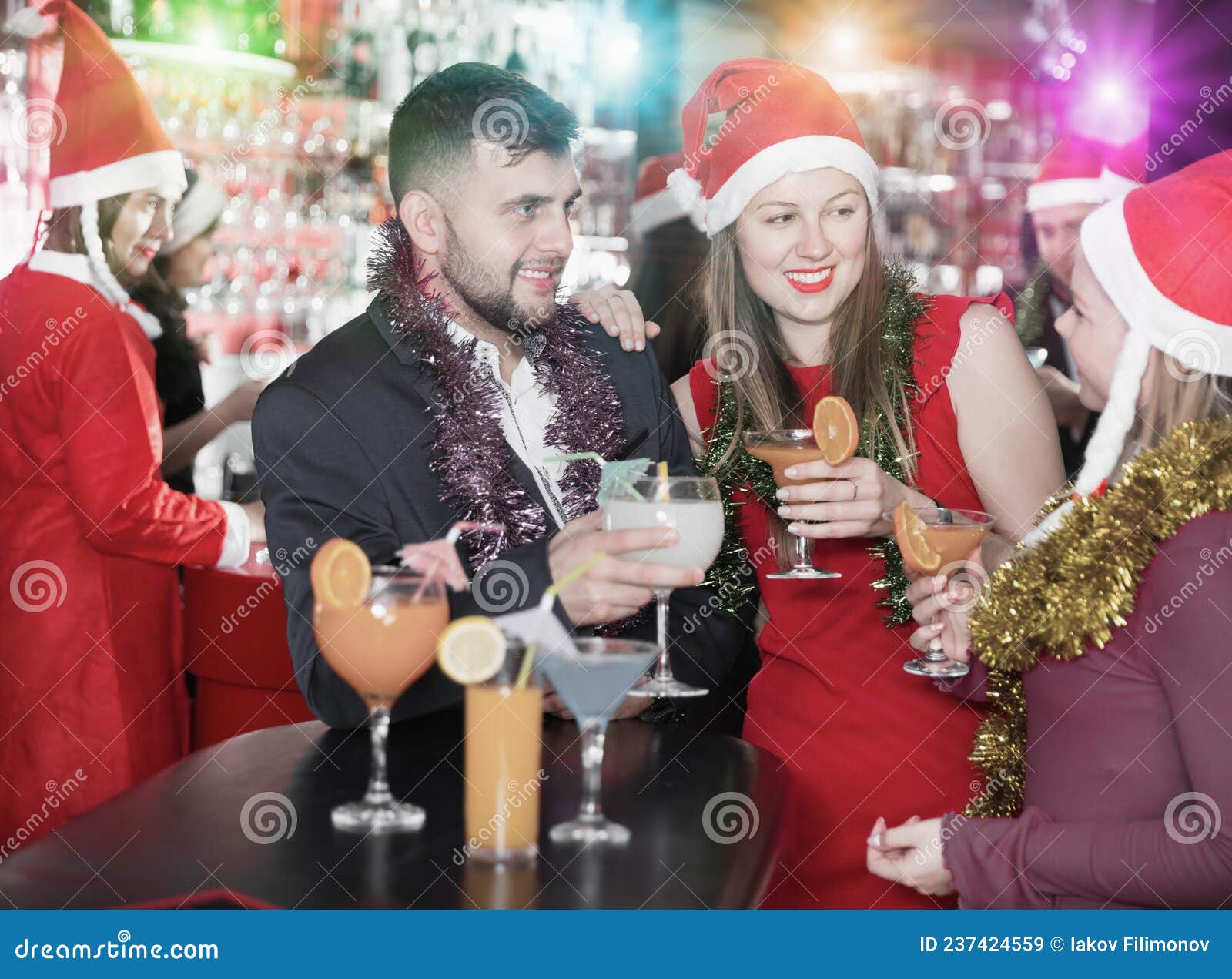 Guy With Girls On New Year Eve Party In Bar Stock Image Image Of Amicable Indoors 237424559