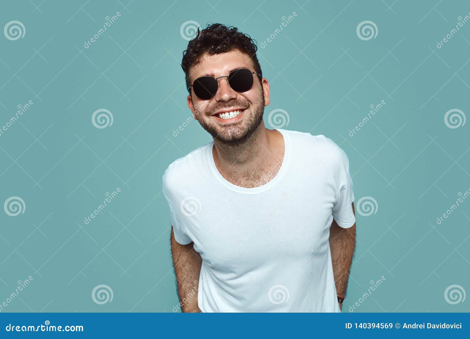 Cheerful Hipster Guy Smiles Happily, Has Excited Expression, Dresssed ...