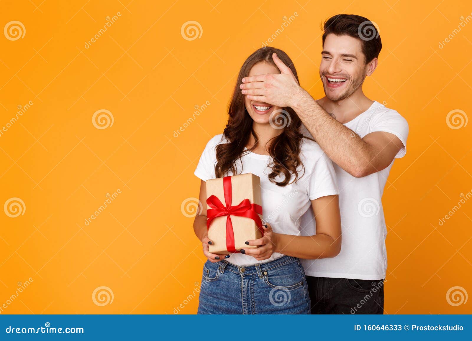 Cheerful Husband Closing Lady`s Eyes Preparing Gift Stock Image - Image ...