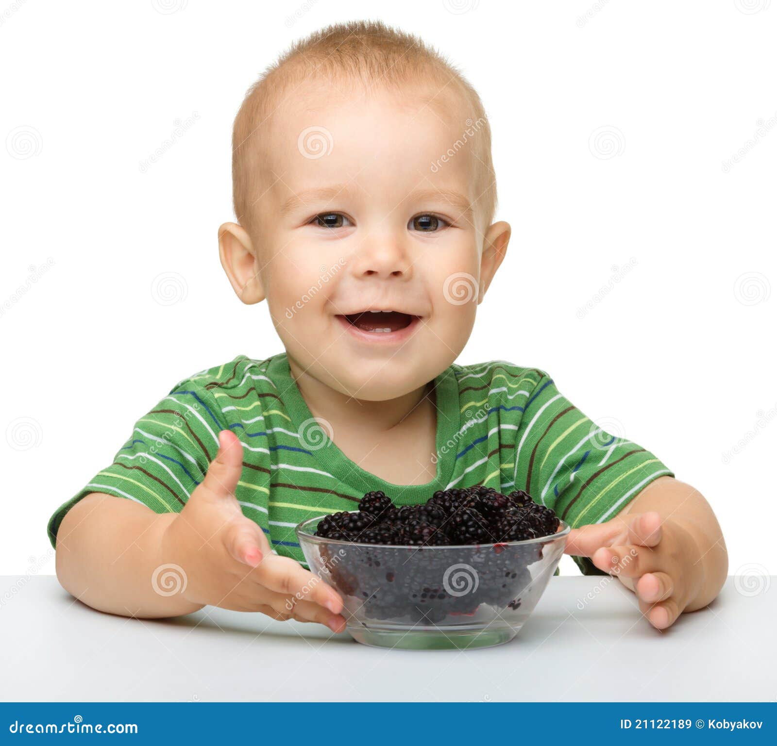 Cheerful Little Boy is Eating Blackberry Stock Image Image of horizontal 21122189