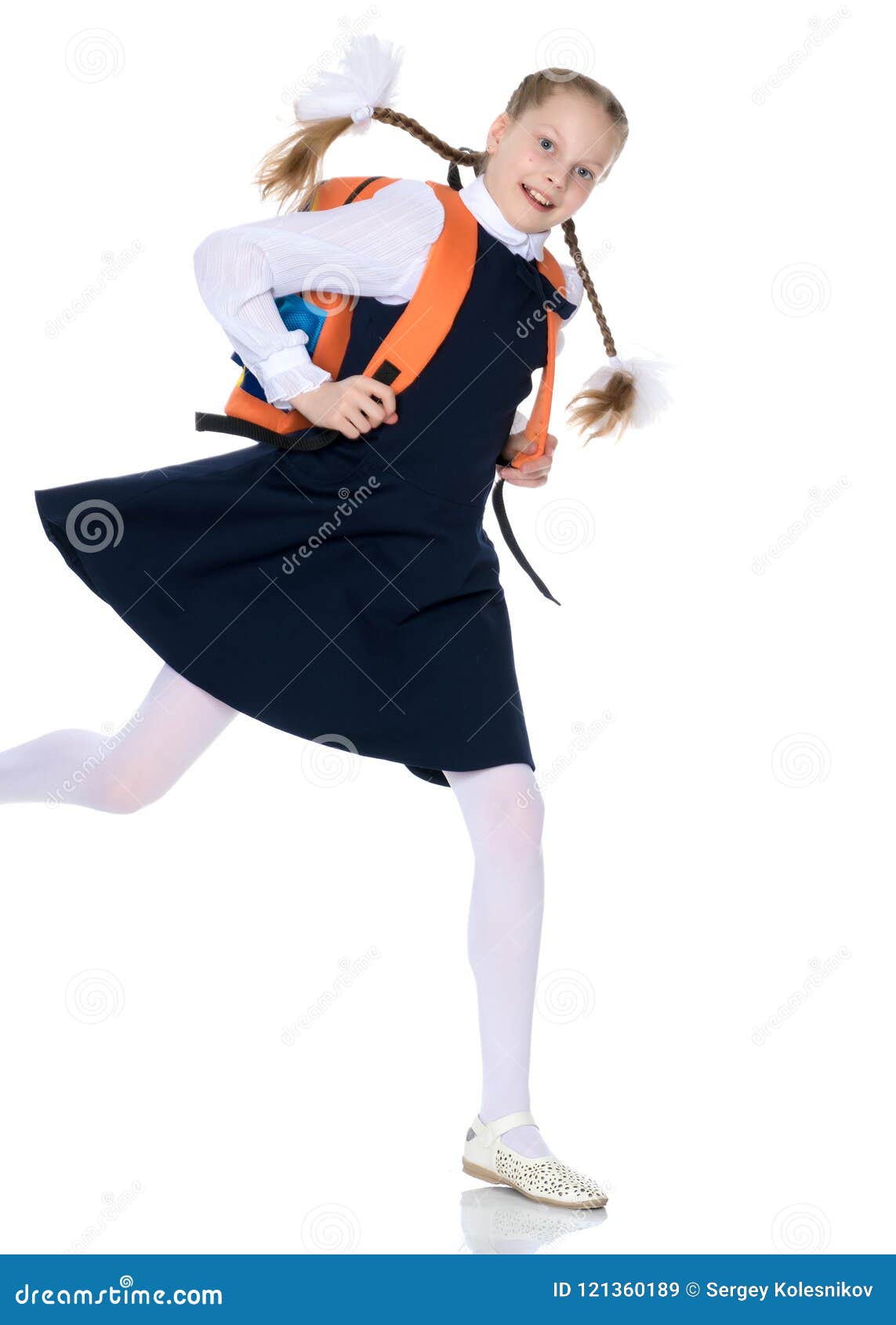 A Little Girl is Hurrying To School. Stock Image - Image of beautiful ...