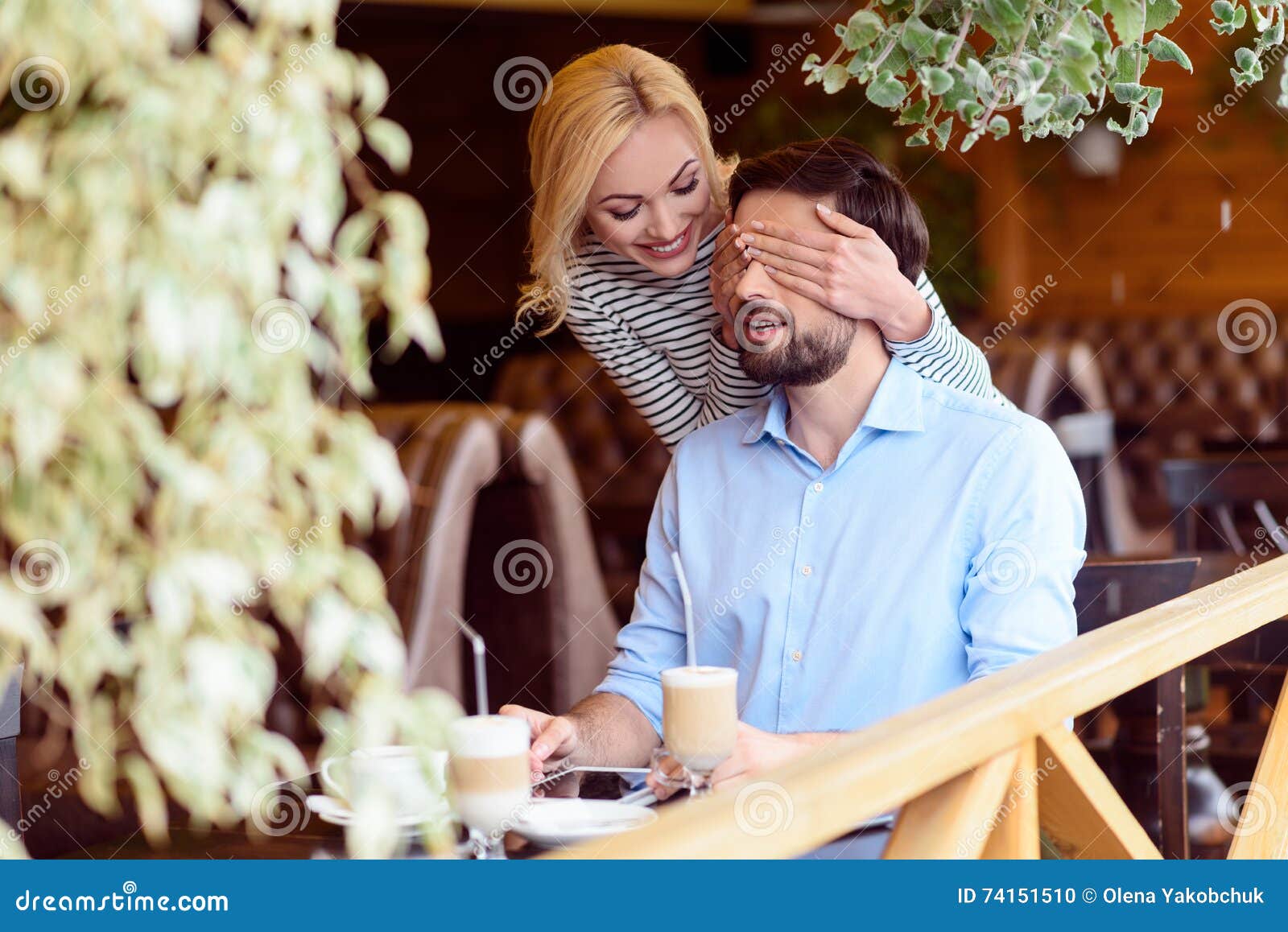 Cheerful Loving Couple Having Fun In Cafeteria Stock Photo Image Of
