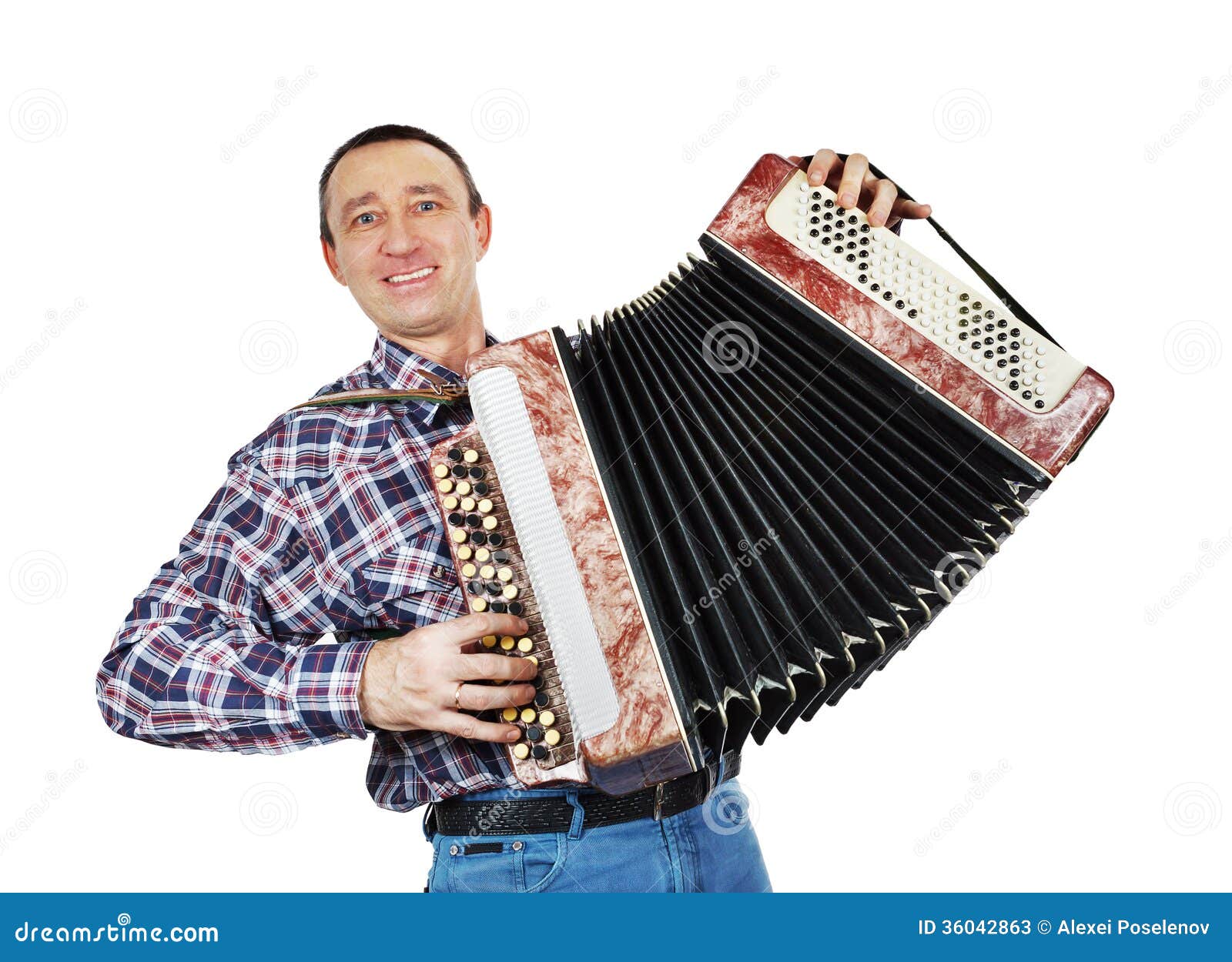 Cheerful Man Plays Harmonica Stock Image Image of denim, single 36042863