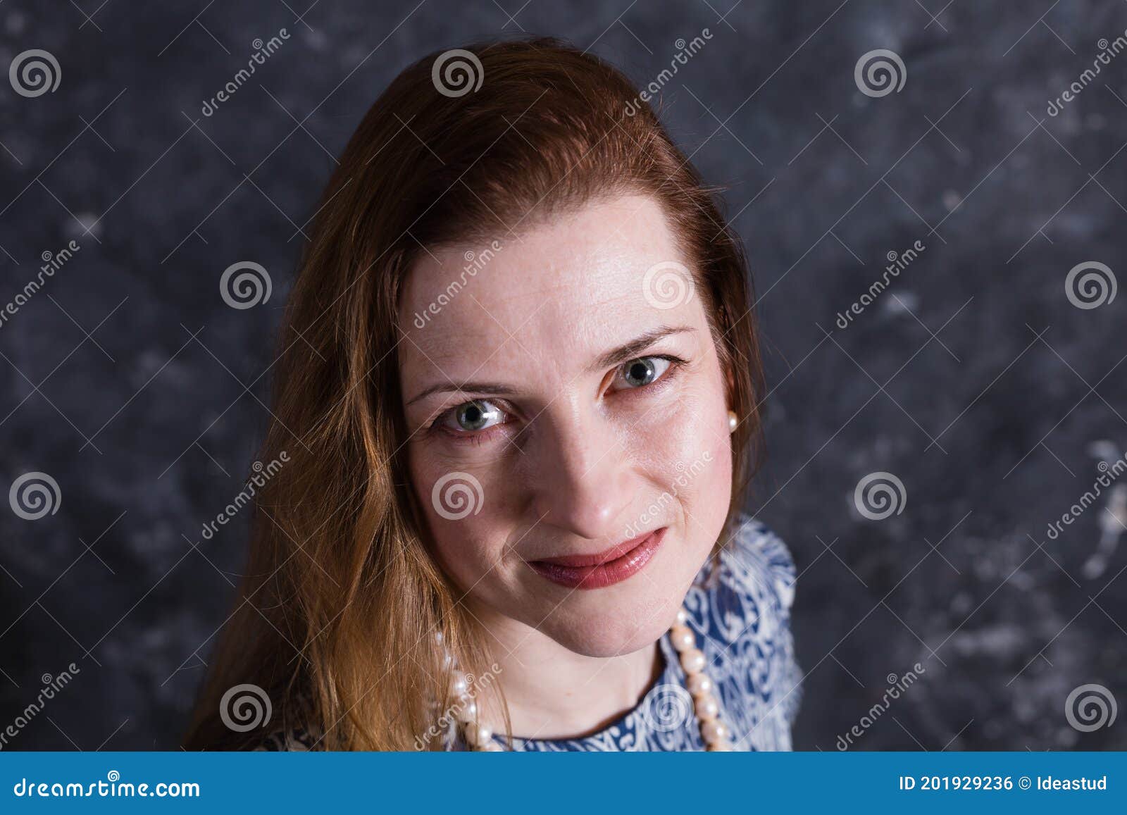 Cheerful Middle Aged Woman In Blue Dress Stock Photo Image Of Elegant
