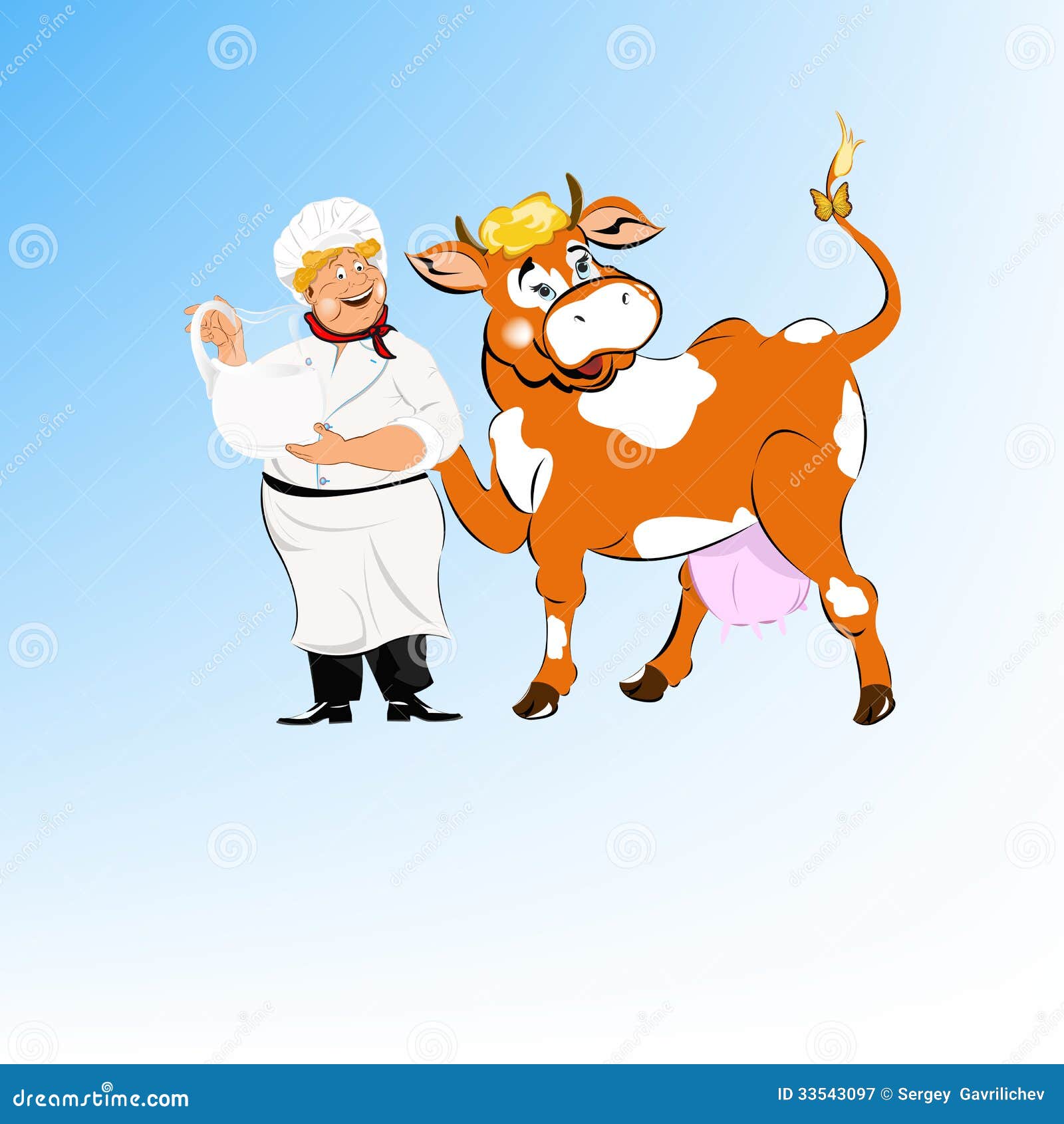 A cheerful milkman and cow stock image. Image of cheerful 33543097