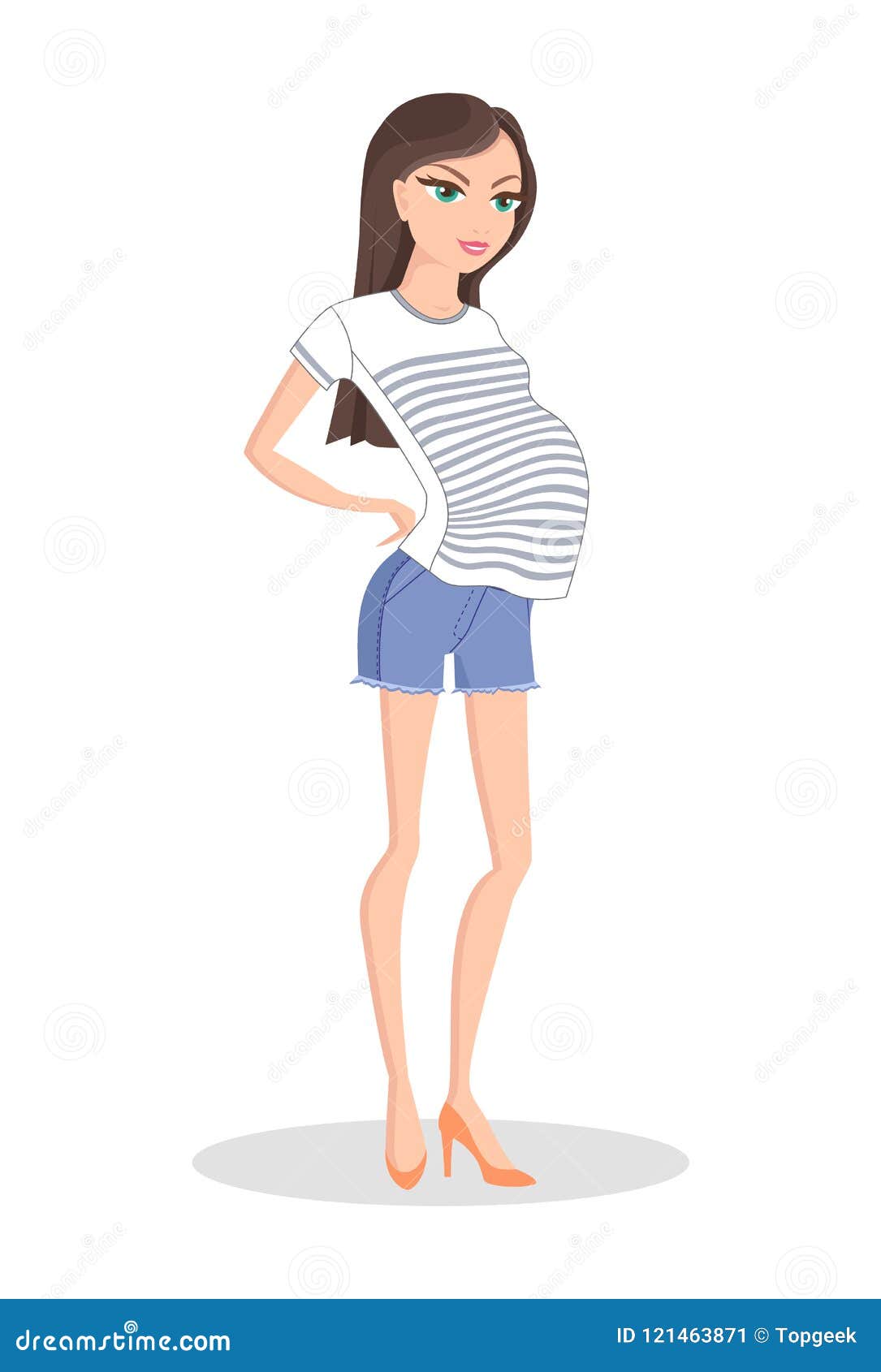 Cheerful Mom in Short Shorts and Striped T-shirt Stock Vector ...