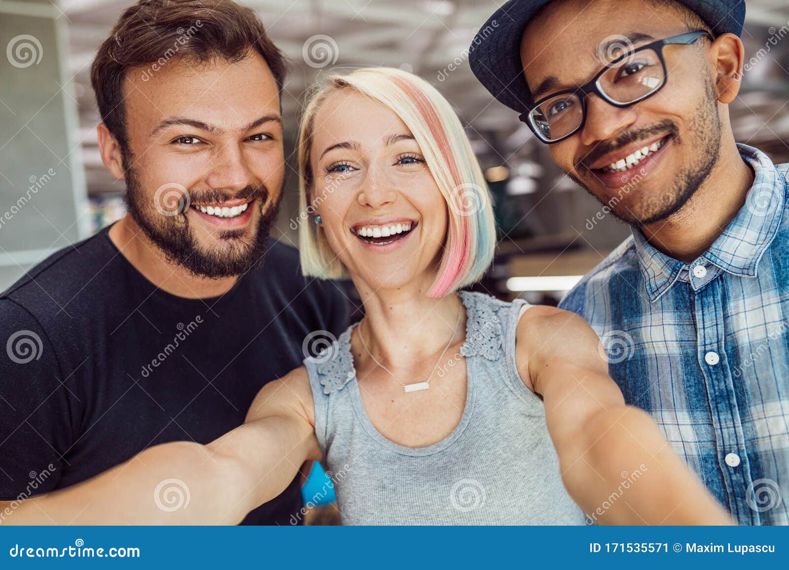 Cheerful Multiethnic Colleagues Taking Selfie after Work Stock Image ...