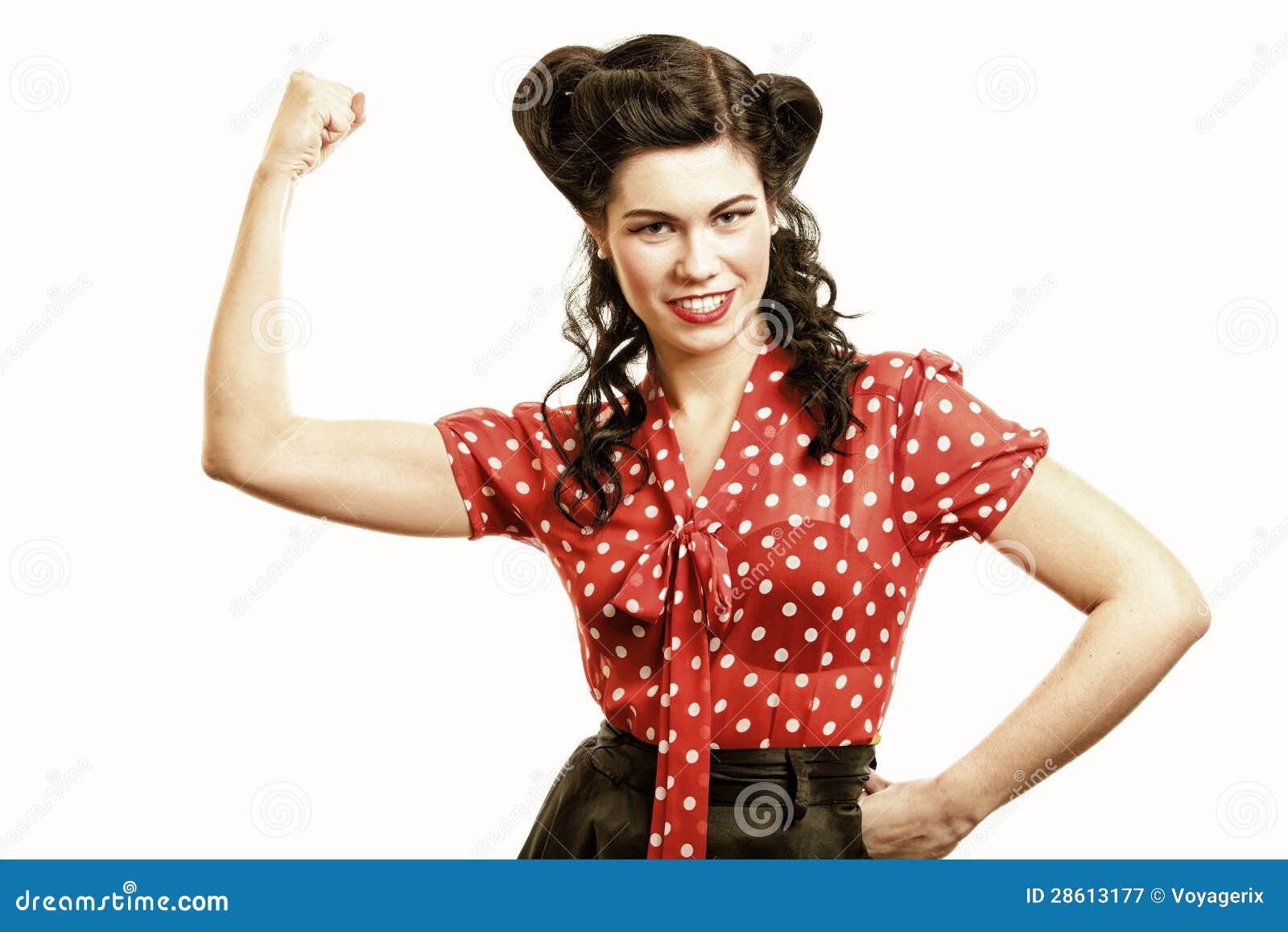 Young Beautiful Sporty Woman Flexing Biceps Closeup on Gray Background  Stock Photo - Alamy