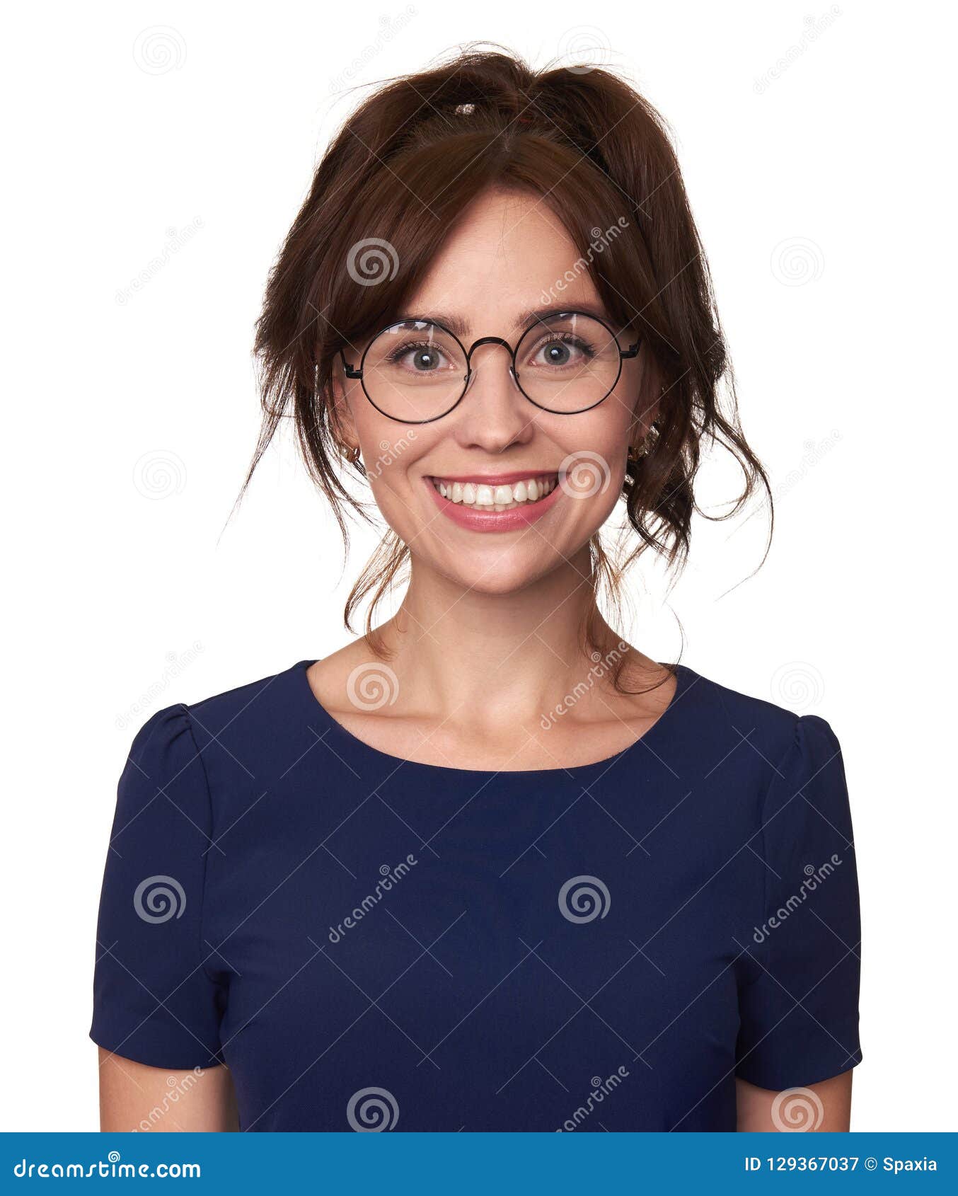 Cheerful Pretty Girl Wearing Glasses. Isolated Stock Image - Image of  female, brunette: 129367037