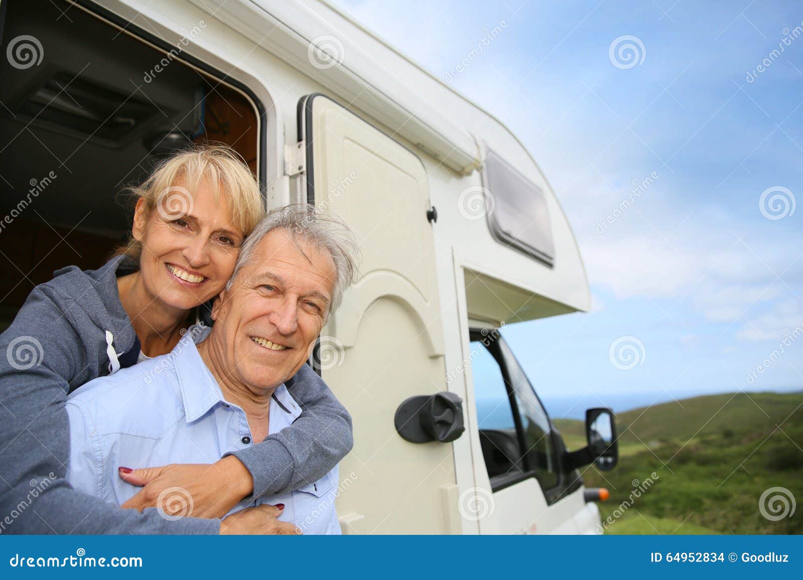 Cheerful Senior Couple by Camping Car Stock Photo - Image of happiness ...