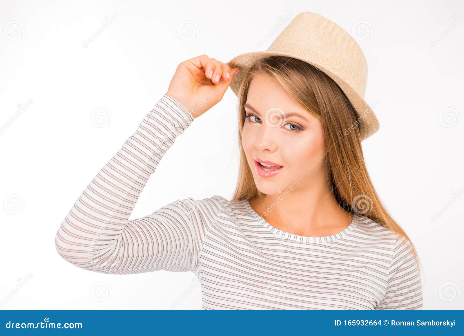 Cheerful Smiling Cute Girl with Hat Stock Photo Image of agreement