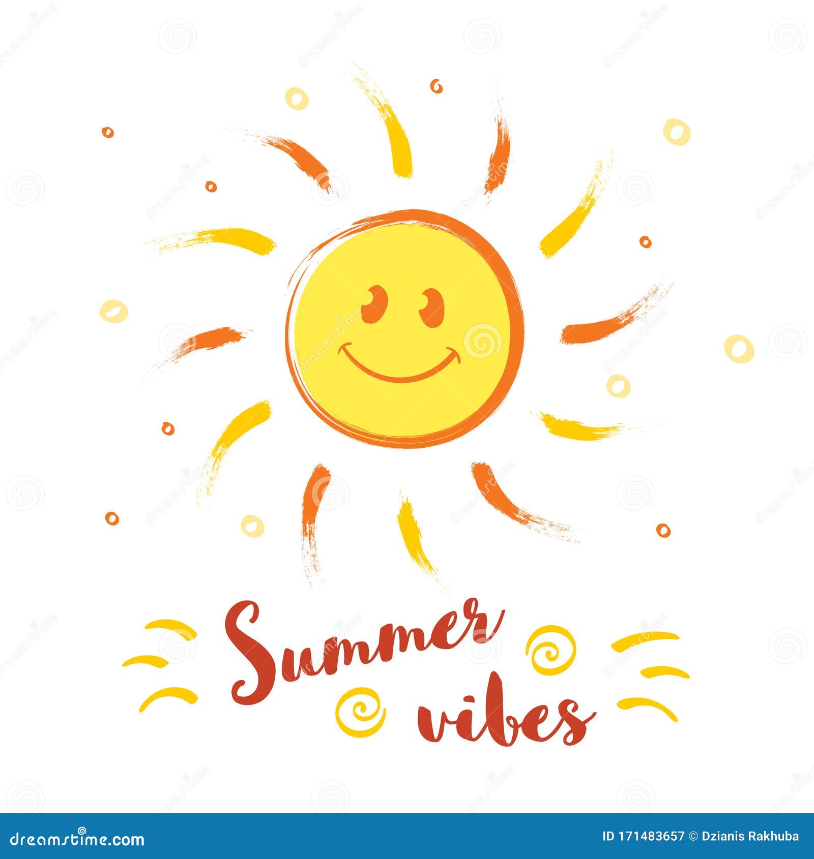 Cheerful Smiling Sun with with Summer Vibes Lettering Stock Vector