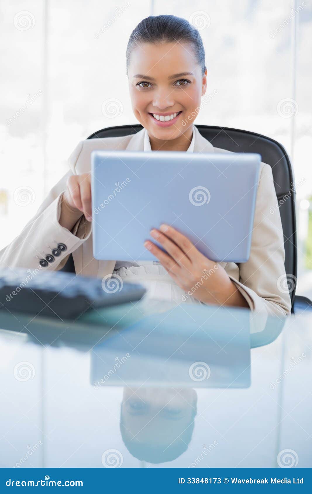 Cheerful Sophisticated Businesswoman Holding Tablet Computer Stock ...