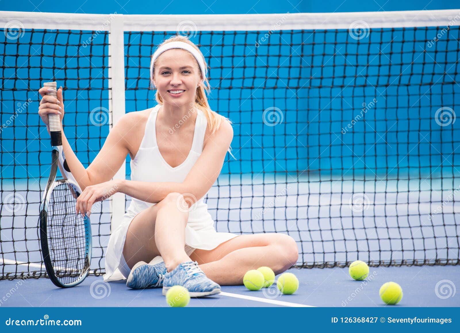 Cheerful Tennis Player In Court Stock Image Image Of Training Posing