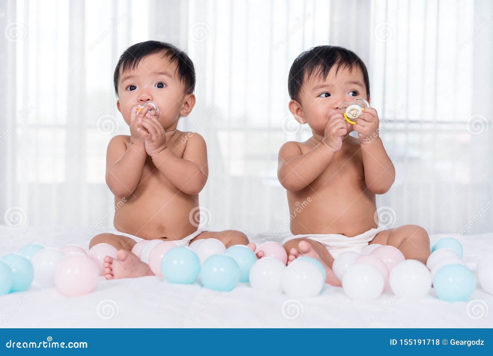 Cheerful Twin Babies on Bed Stock Photo Image of adorable, childhood