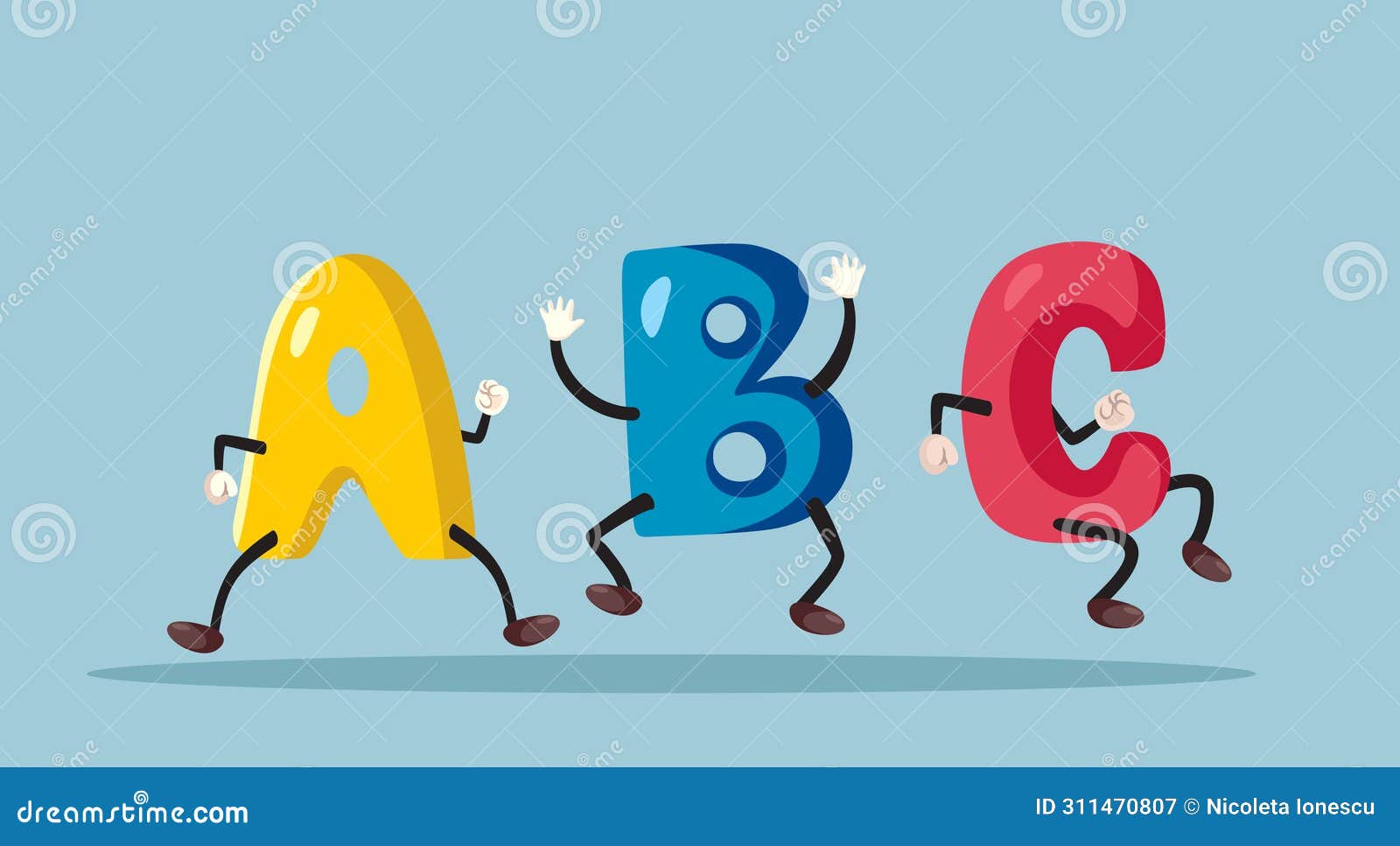 Happy a, B, C Letters Dancing Vector Characters Stock Vector