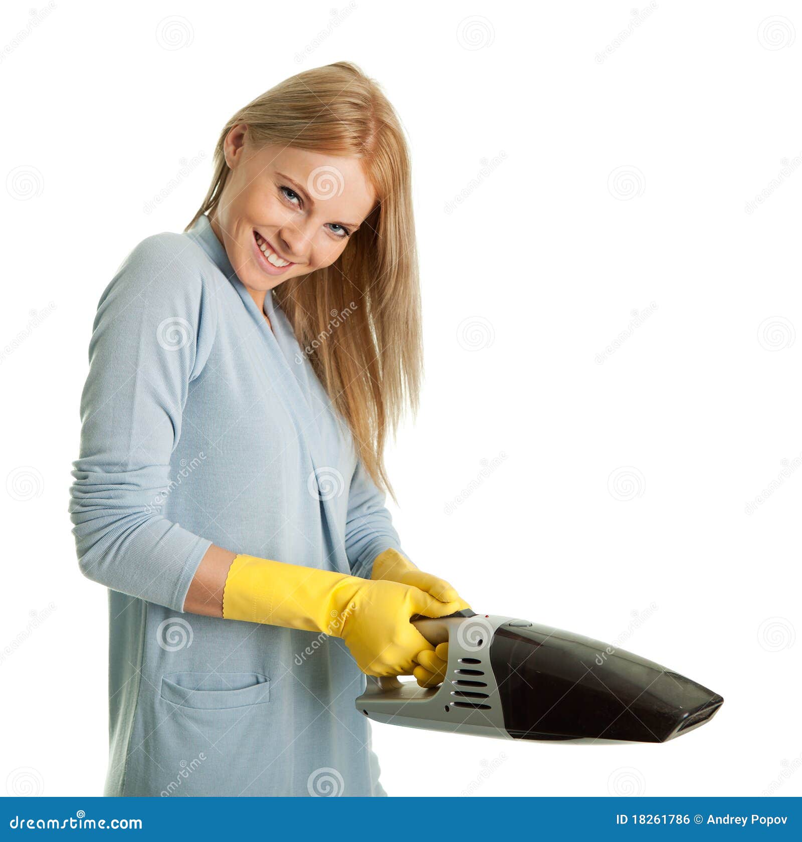 Cheerful Woman with Handheld Vacuum Cleaner Stock Photo Image of