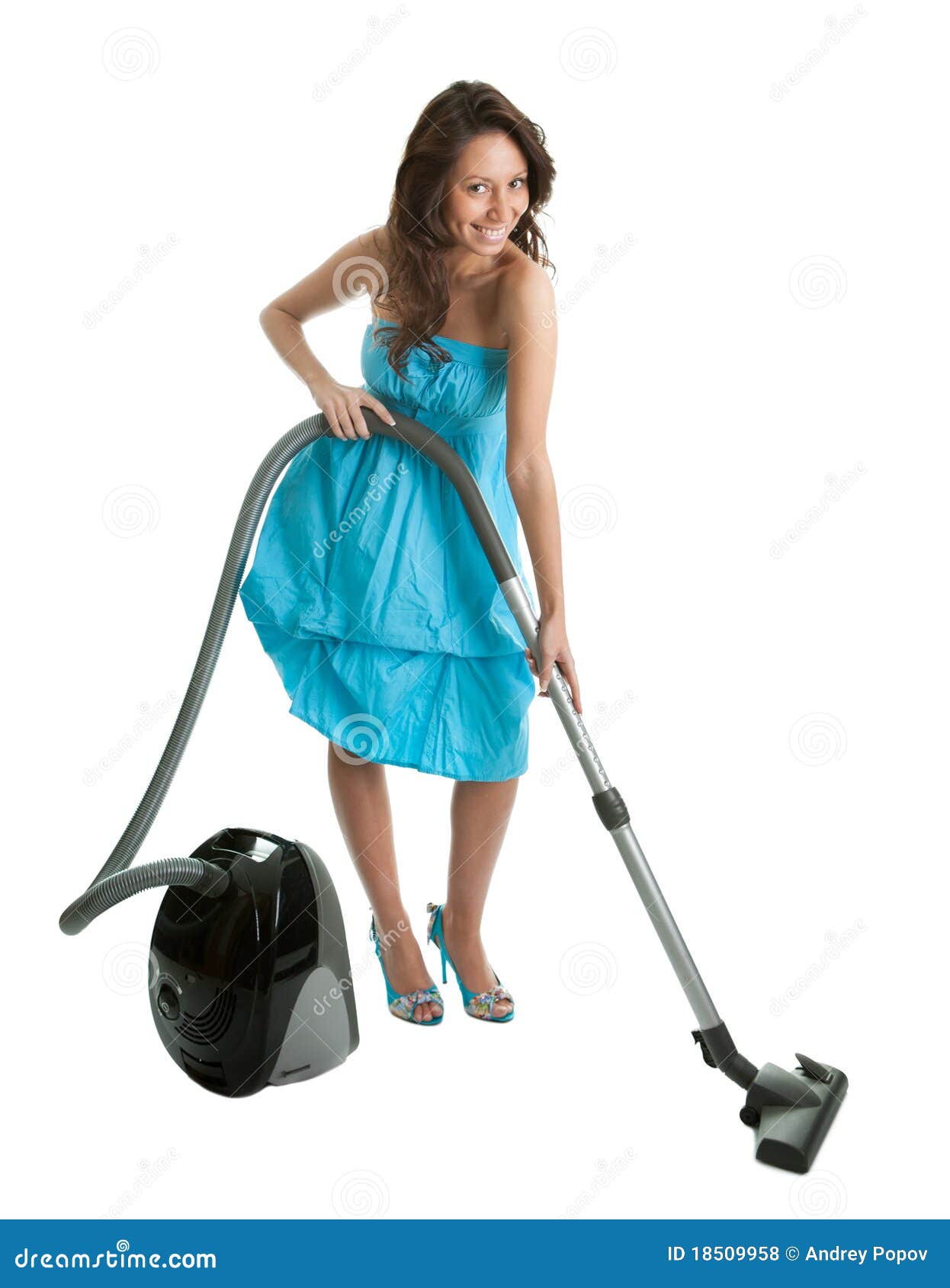 Cheerful Woman with Handheld Vacuum Cleaner Stock Photo Image of