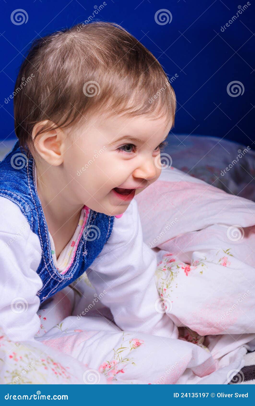 Cheerful Young Child in Bed Stock Image Image of closeup, infant