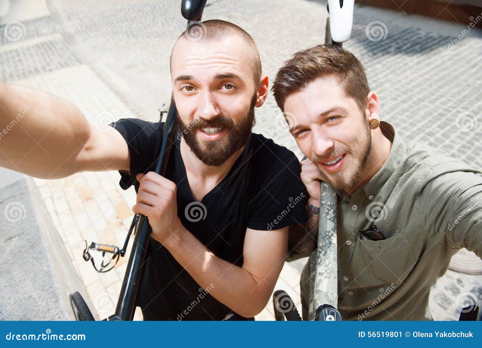 Cheerful Young Friends are Doing Selfie in City Stock Image - Image of ...