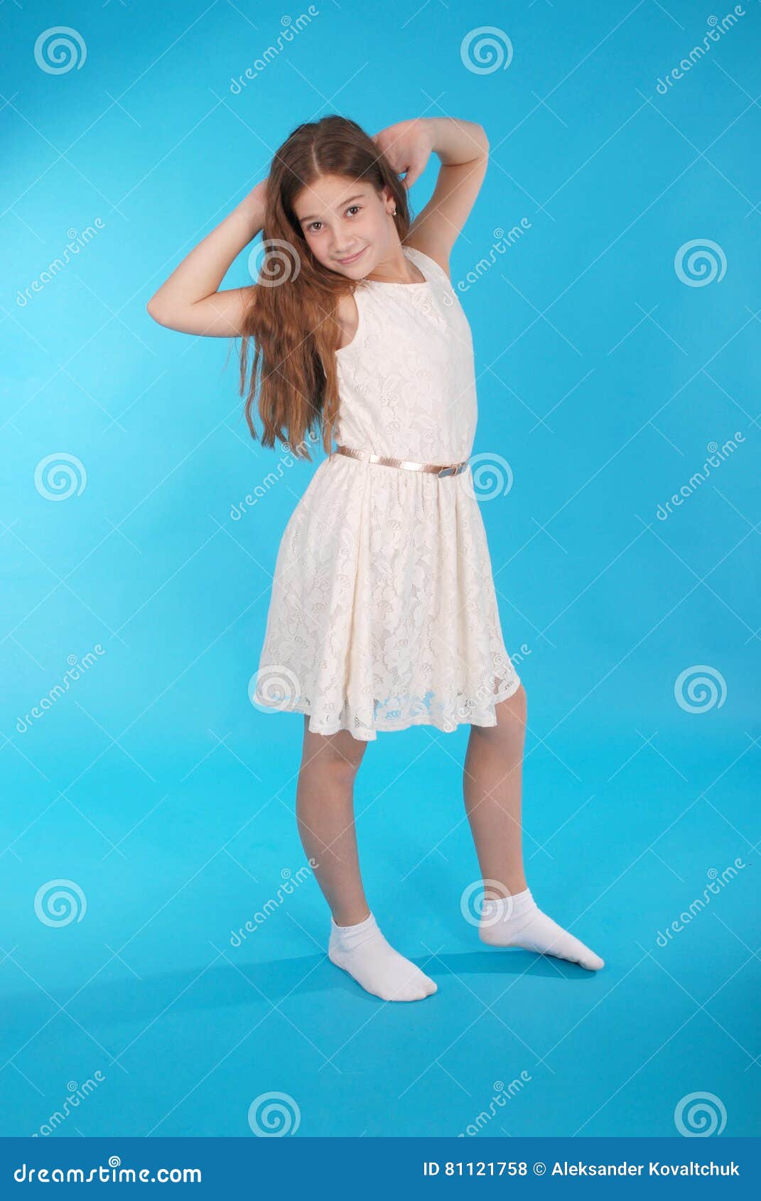 Cheerful Young Girl in White Dress Stock Photo - Image of fashion ...