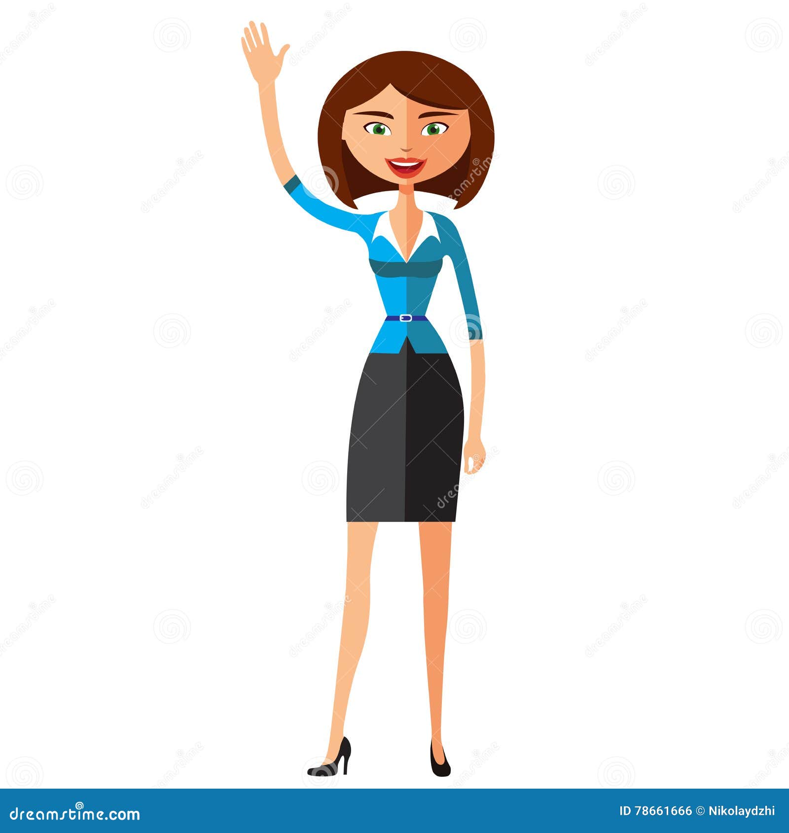 Cheerful Young Lady Waving Her Hand Flat Cartoon Vector Illustration ...