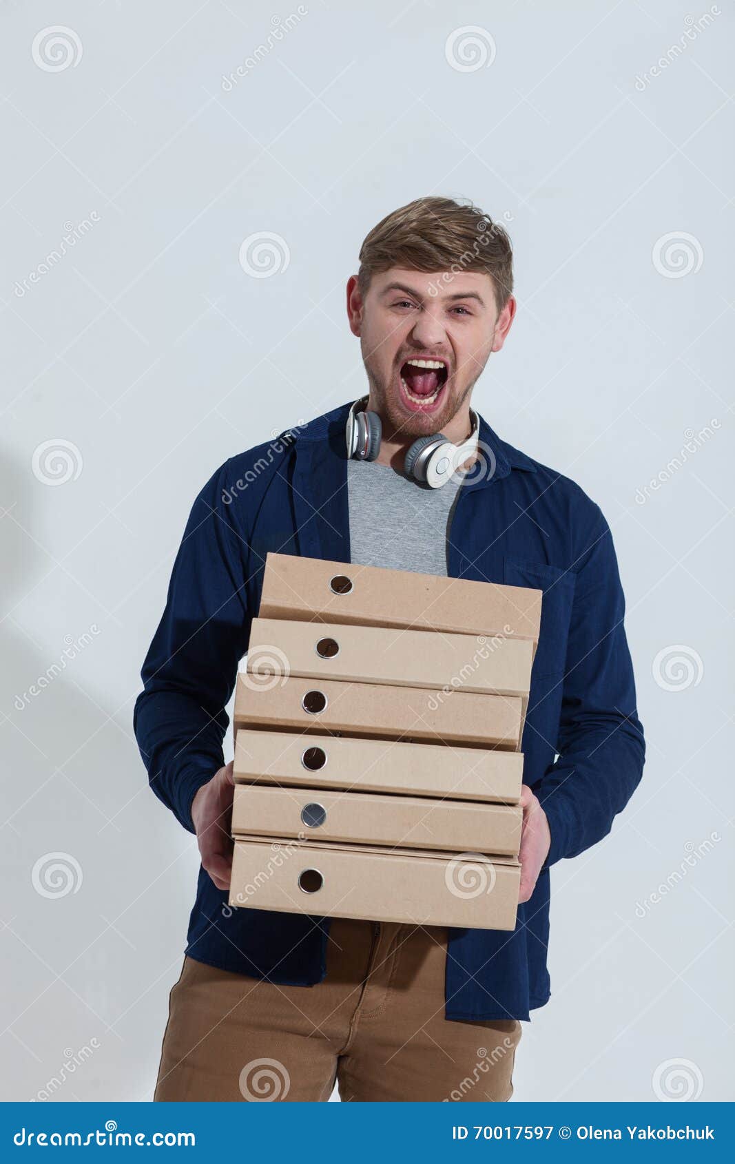 Cheerful Young Messenger Is Carrying Some Files Stock Image Image Of