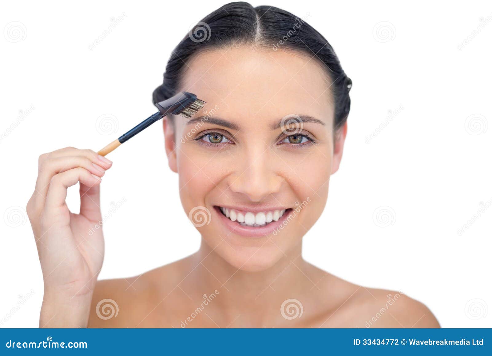 Cheerful Young Model Using Eyebrow Brush Stock Photo Image of