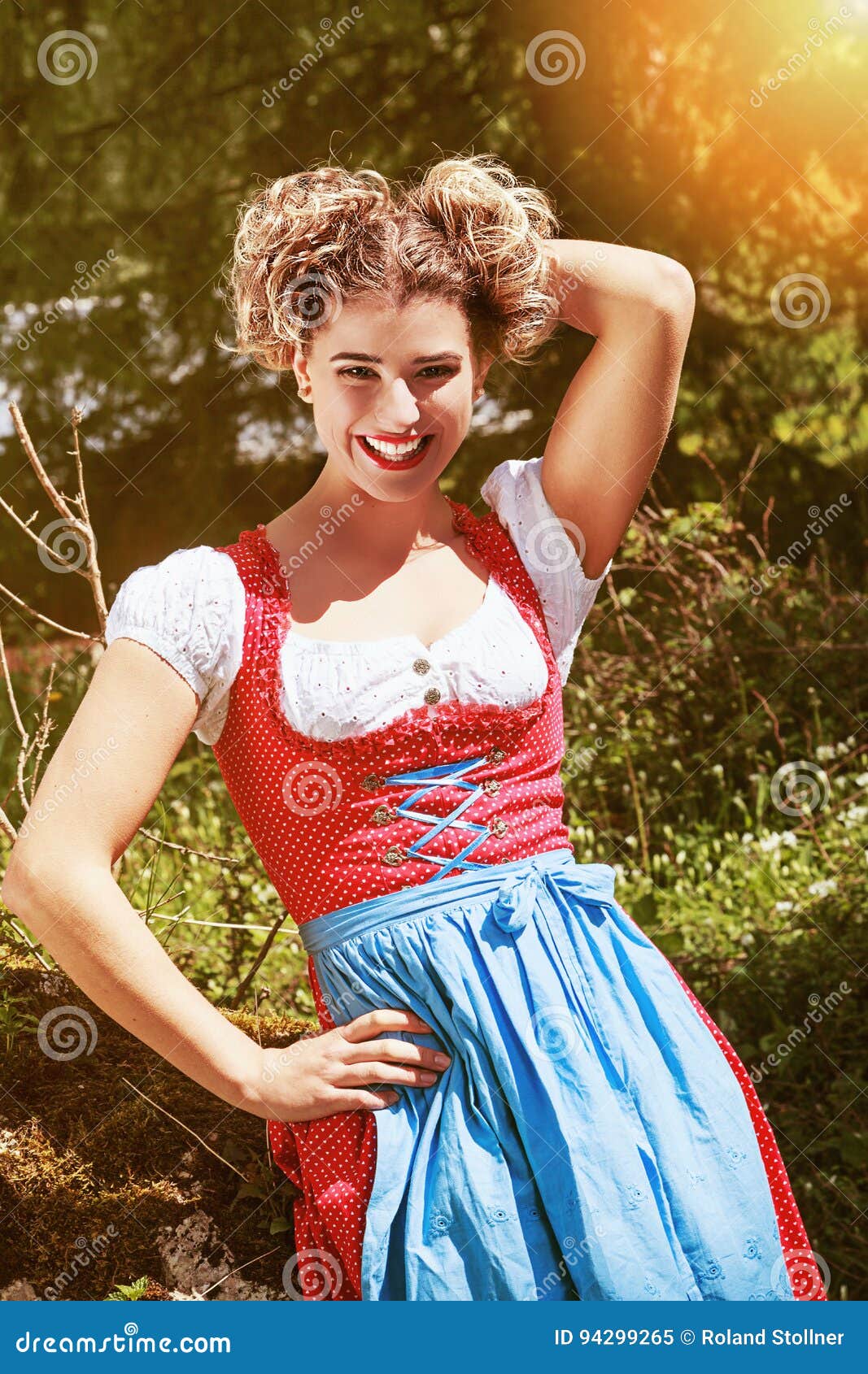 Cheerful Young Woman in Dirndl Stock Image - Image of flower, munich ...