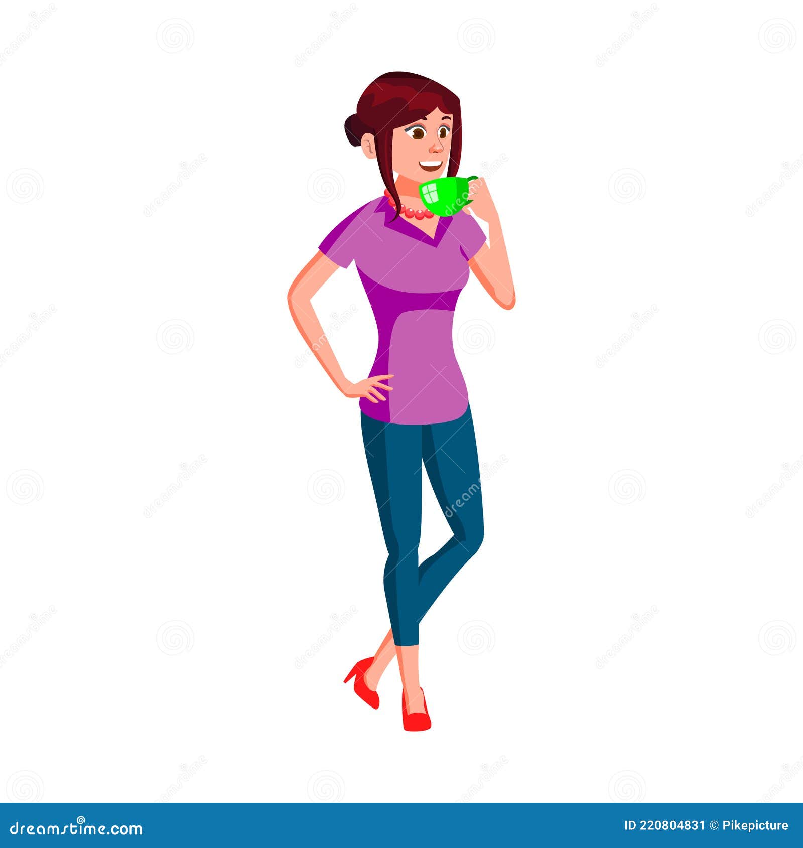 Cheerful Young Woman Drinking Energy Drink in Kitchen Cartoon Vector ...
