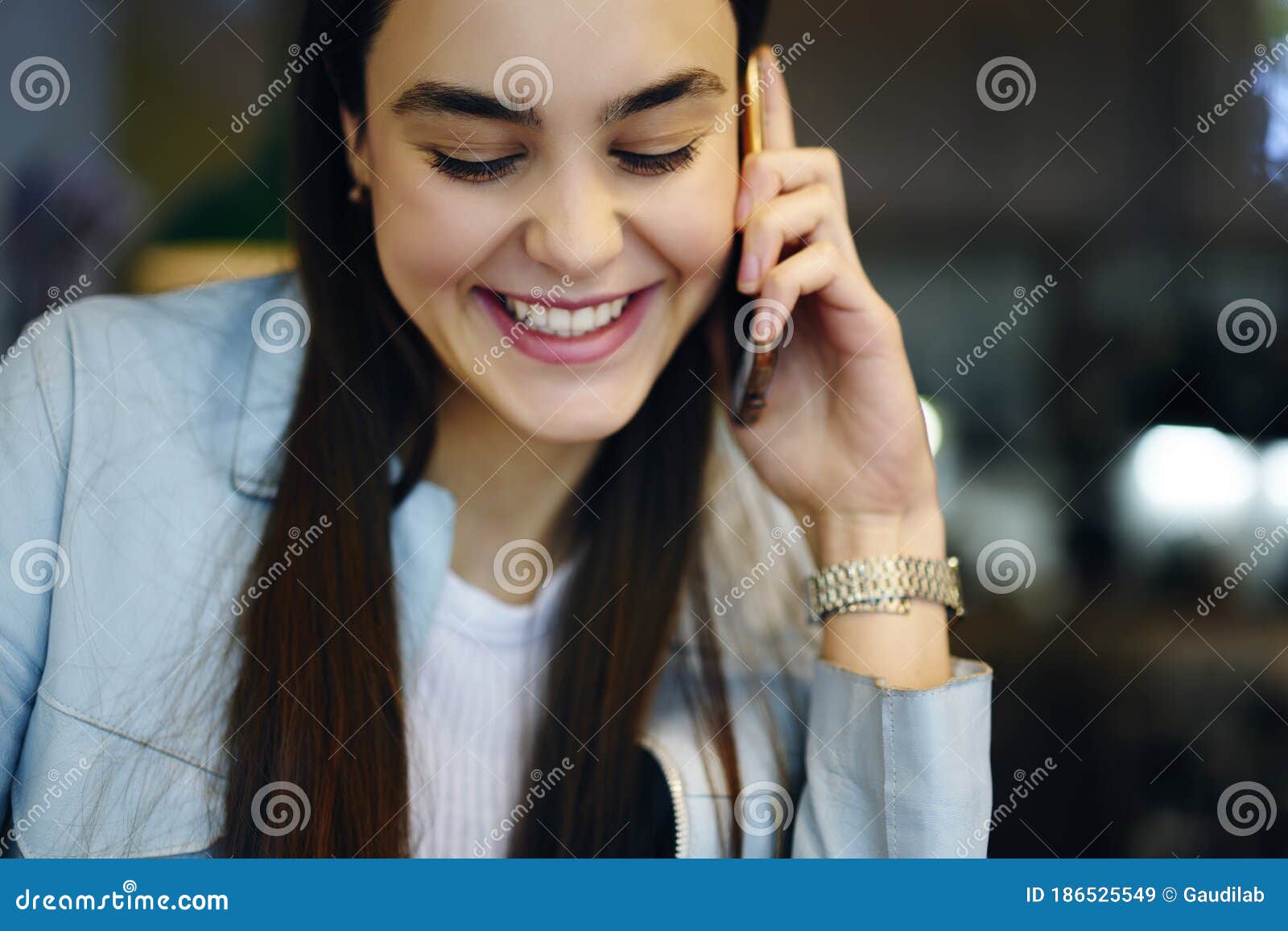 Cheerful Young Woman Received Funny Sms on Modern Telephone Stock Image -  Image of hipster, device: 186525549