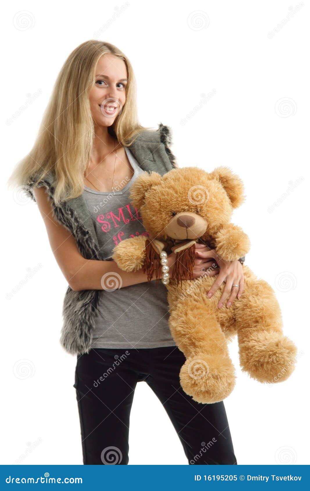 Cheerful Young Woman With Teddy Bear Royalty Free Stock Photo - Image ...