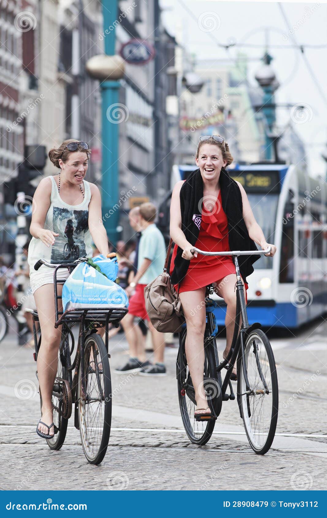 Cheerfull Cycling Girls In Amsterdam Editorial Stock Image - Image