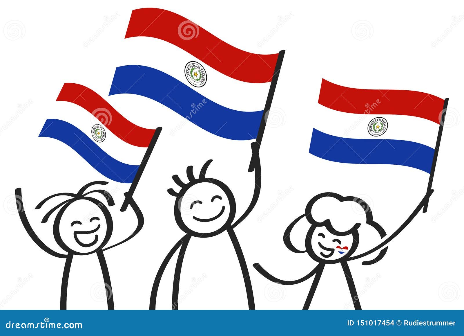 Cheering Crowd of Happy Stick Figures with Paraguayan National Flags ...