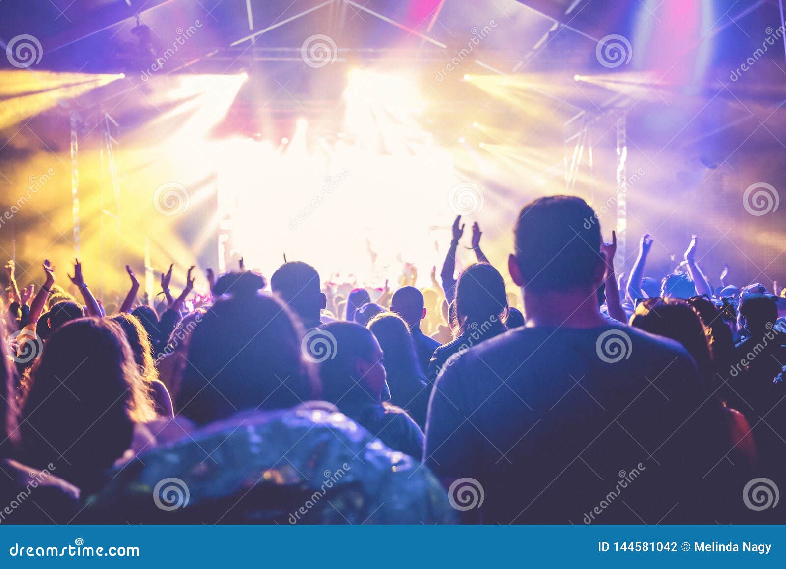 Cheering Crowd with Raised Hands at Concert - Music Festival Editorial ...