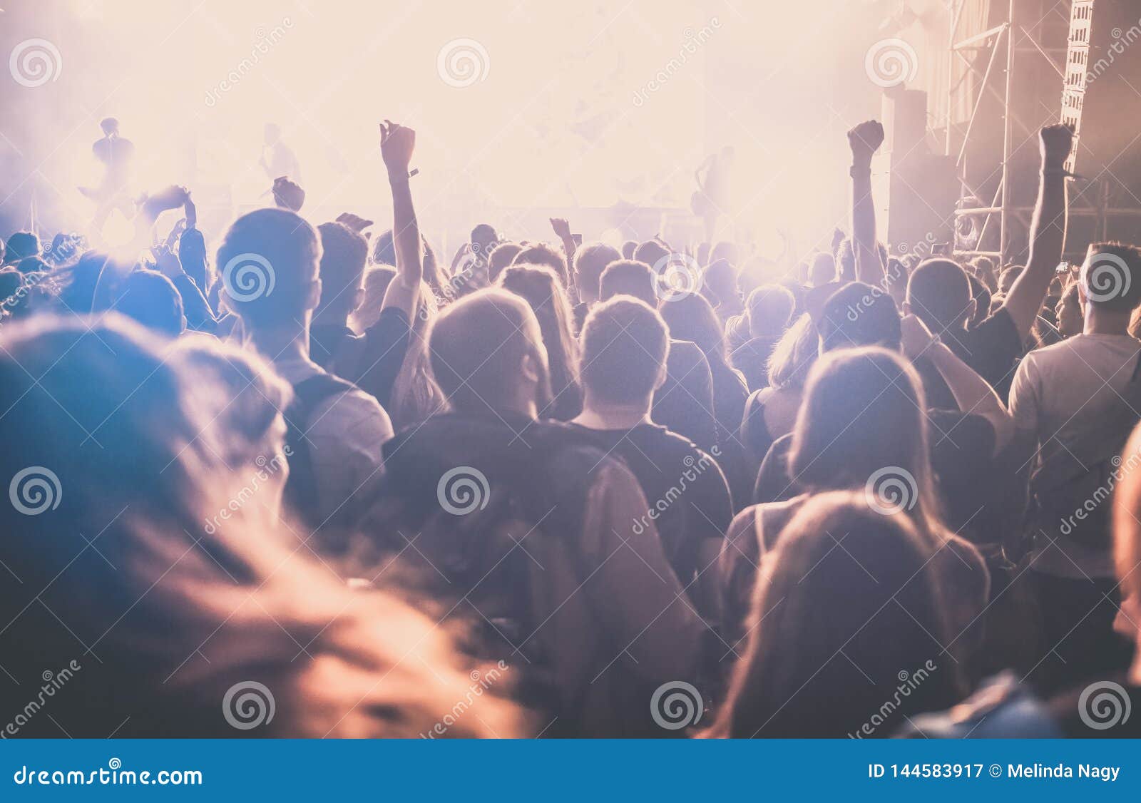 Cheering Crowd with Raised Hands at Concert - Music Festival Editorial ...