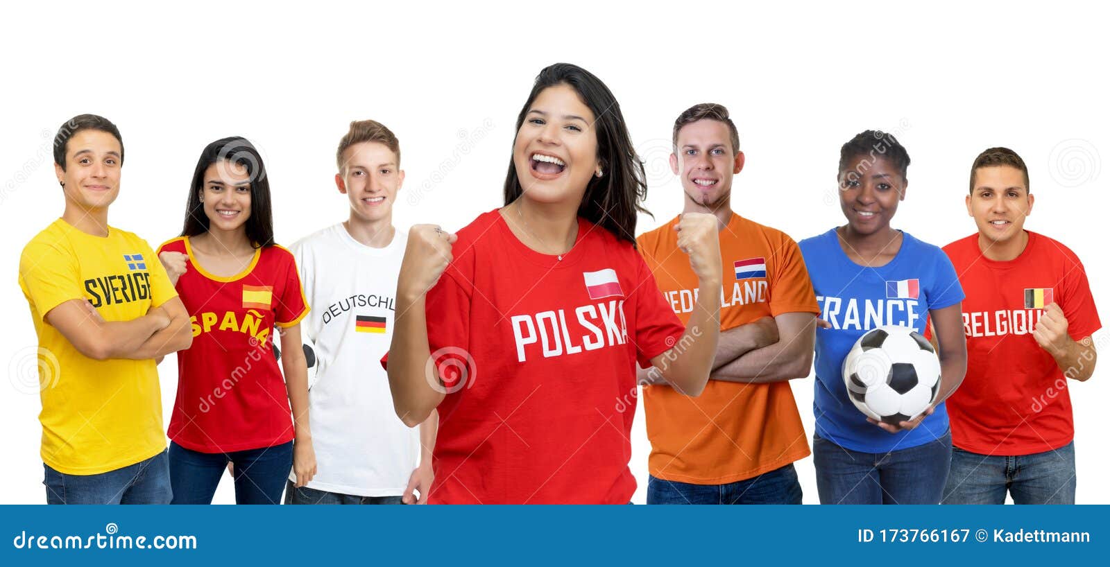 cheering soccer fan from poland with supporters from other european countries