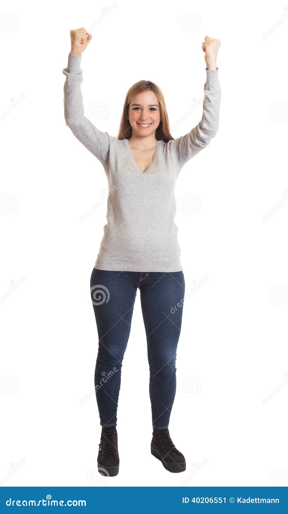 Cheering Young Woman - Complete Body Stock Image - Image of adult,  caucasian: 40206551